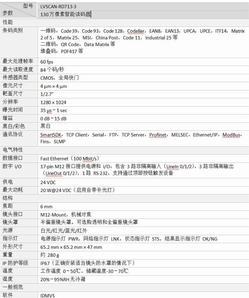 ？礚VSCAN-RD713-3智能读码器参数图