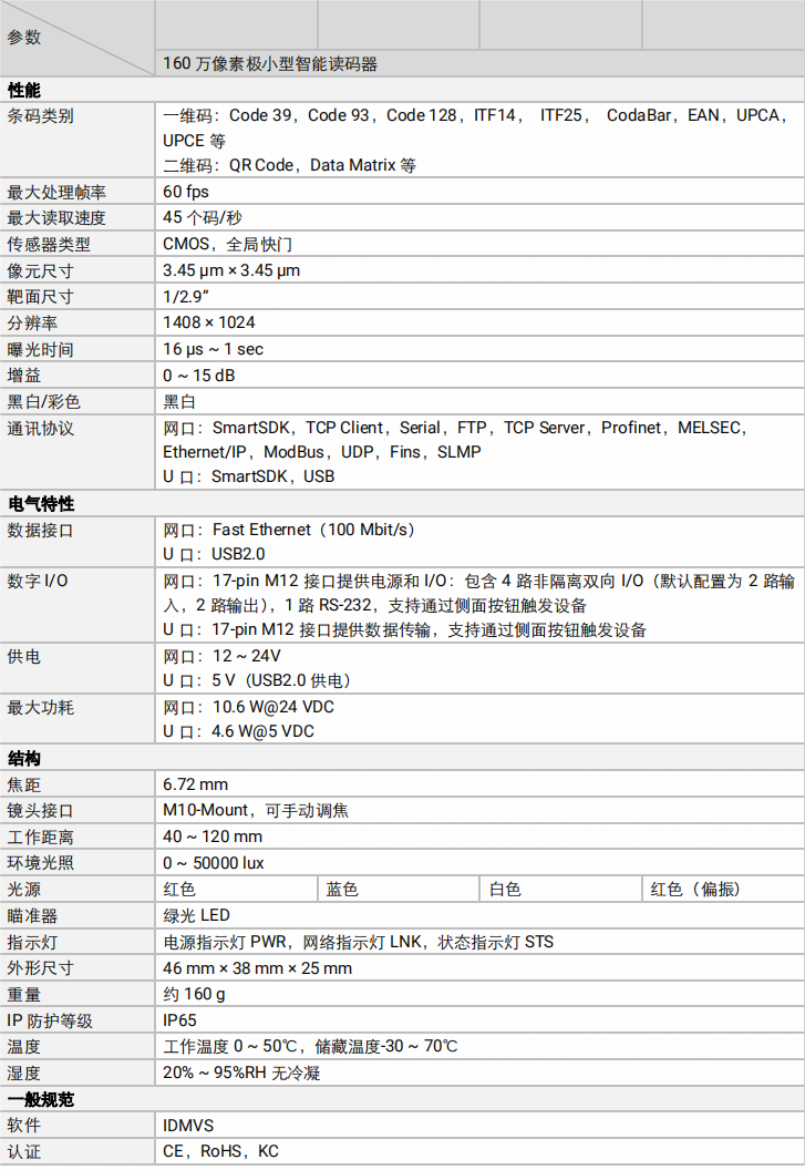 ？礛V-RD716-2智能读码器参数图
